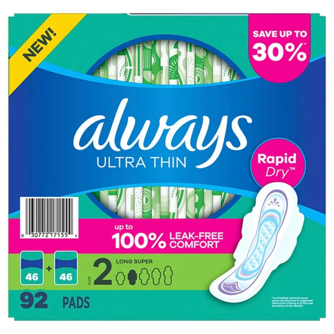Always Ultra Thin Long Super Pads with Wings, Size 2, 92 ct. - Image 9