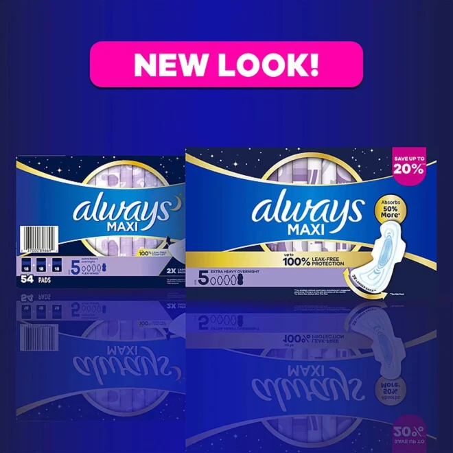 Always Maxi Overnight Pads with Wings, Size 5, 54 ct. - Image 8