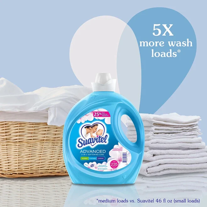 Suavitel Advanced Liquid Fabric Softener, Field Flowers Scent, 160 fl. oz., 235 loads - Image 10