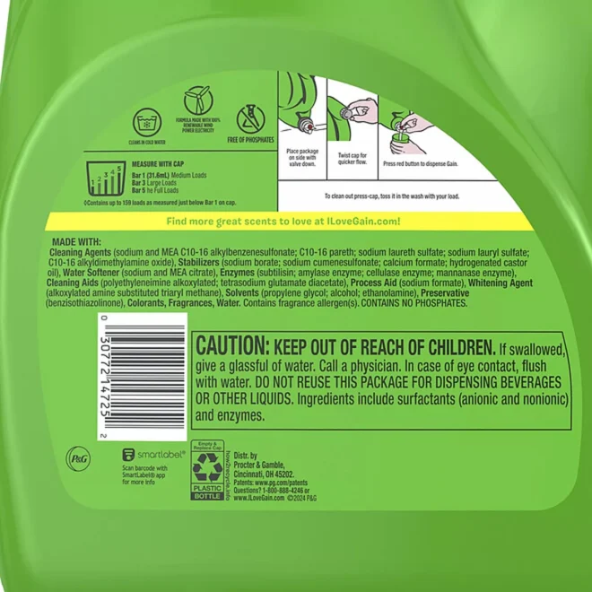 Gain + Oxi Liquid Laundry Detergent, Moonlight Breeze, 159 Loads, 170 fl. oz. - Image 2