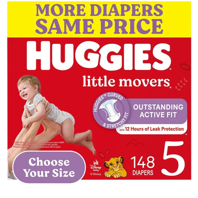 Huggies Little Movers Baby Diapers Size 5 - 148 ct. (27+ lbs)