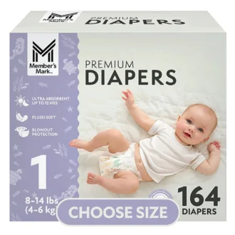 Member's Mark Premium Baby Diapers Size 1 - 64 ct. (8-14lbs)