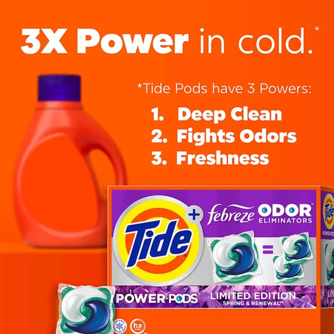 Tide Power PODS Laundry Detergent Pacs + Febreze Odor Eliminators, Spring & Renewal Scent (72 ct.) - Image 3