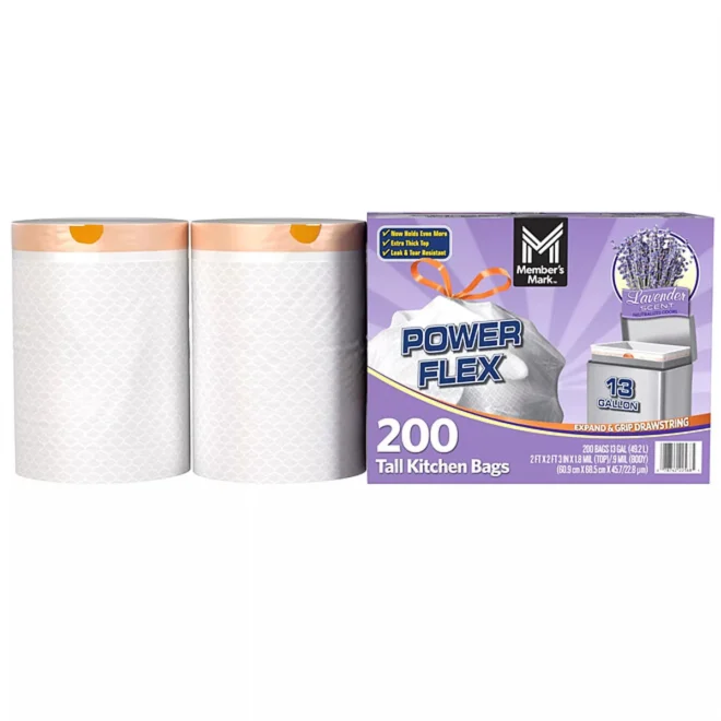 Member's Mark Power Flex 13-Gallon Tall Kitchen Trash Bags, Lavender, 200 ct. - Image 2