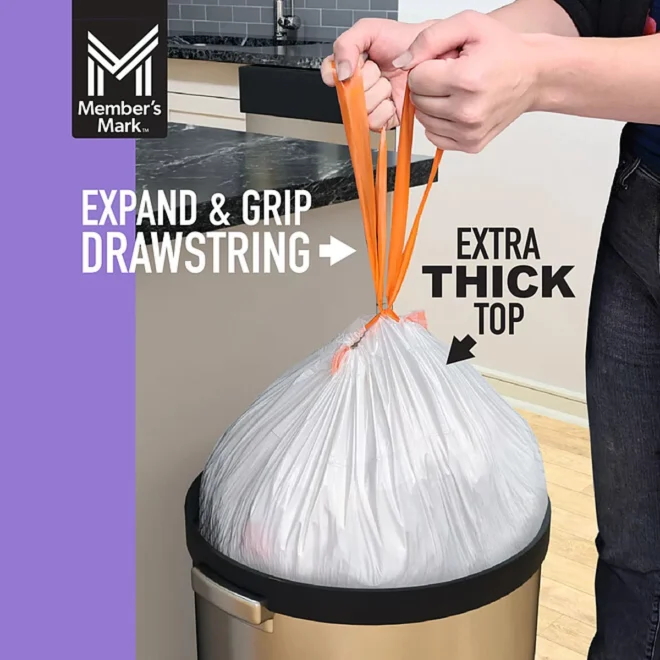 Member's Mark Power Flex 13-Gallon Tall Kitchen Trash Bags, Lavender, 200 ct. - Image 5
